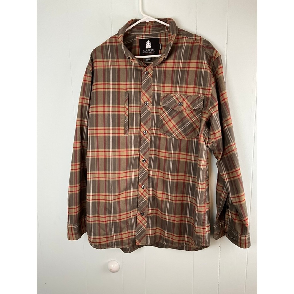 Alaskan Hardgear Duluth Trading Co Mens Large Plaid Button Up Shirt Brown Red